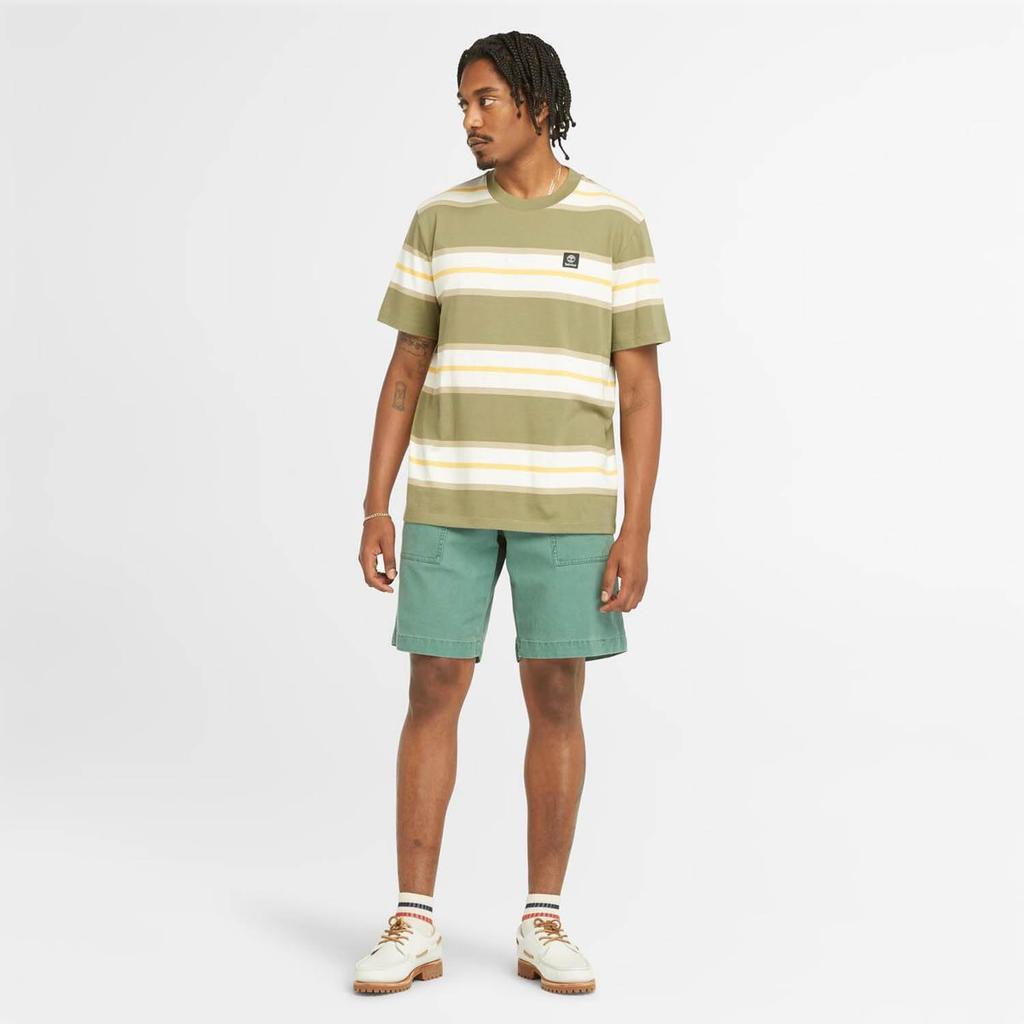 Timberland Men's Short Sleeve Striped T-Shirt, Cassel Earth YD, Size L, TB0A64AYB391