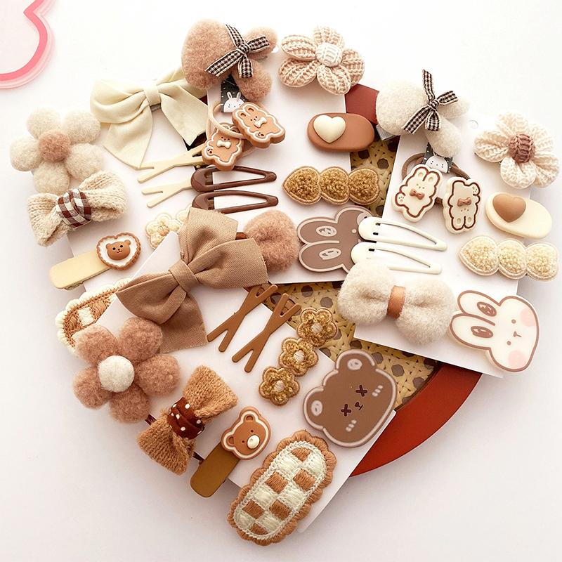 9Pcs/10Pcs Baby Hair Clip Plush Flower Butterfly Knot Hair Clips Knitting Hairpin Side Clip Duckbill Clip Issue Card Bangs Clip