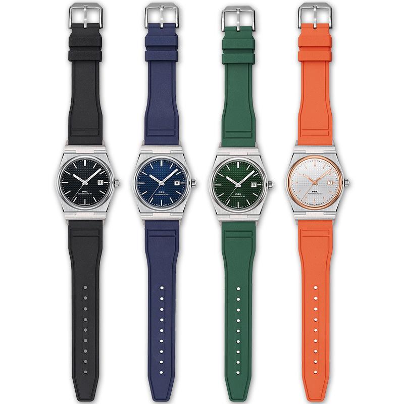 FKM Fluorgummiband för Tissot PRX-serien T137.407/T137.410 Super Player 40mm Herrar Snabbfäste Adapter Klockarmband 12mm