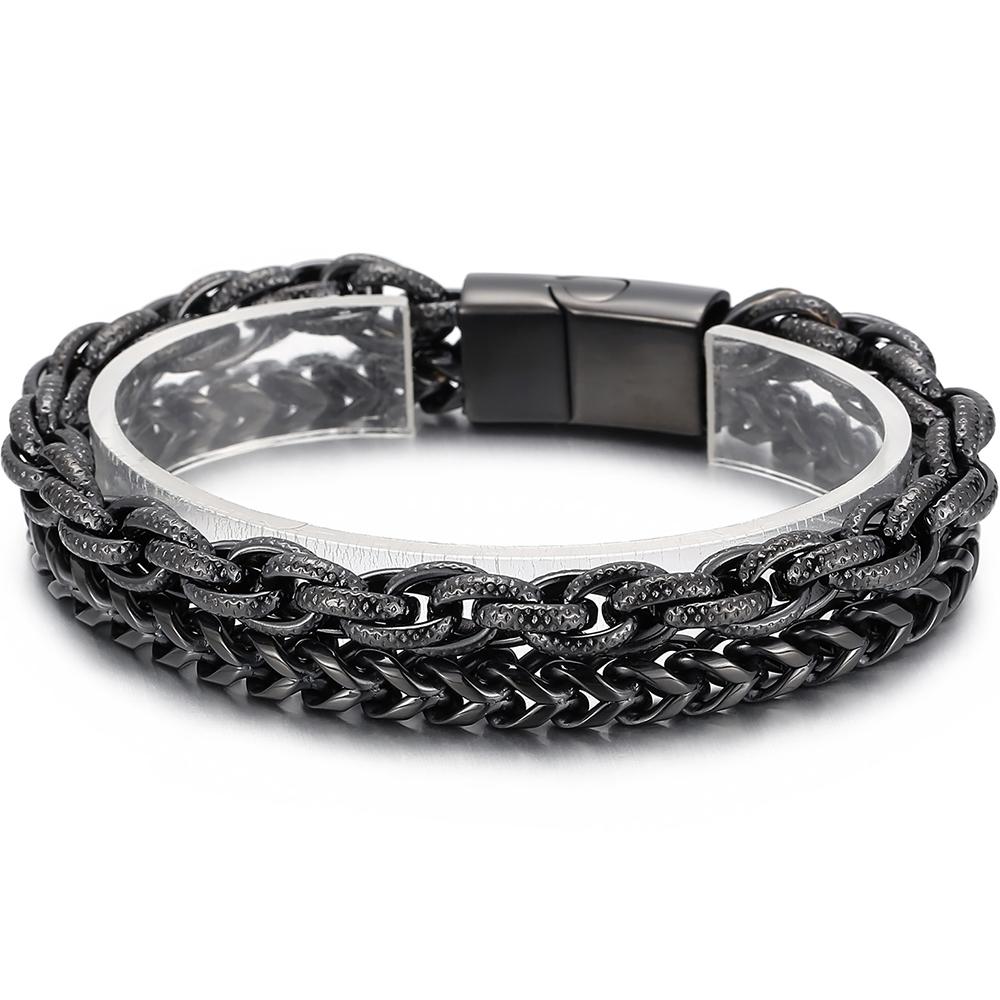 

Men s Double Layer Chain Bracelet for Men Vacuum Plated Black Gold Color Stainless Steel Chain Custom Engraved Birthday Gifts 22cm чёрный