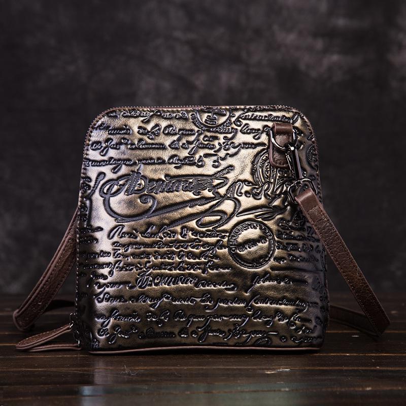 Женская маленькая сумка из коровьей кожи, сумки ручной работы с тиснением букв и через плечо, мини-сумки в стиле ретро медный