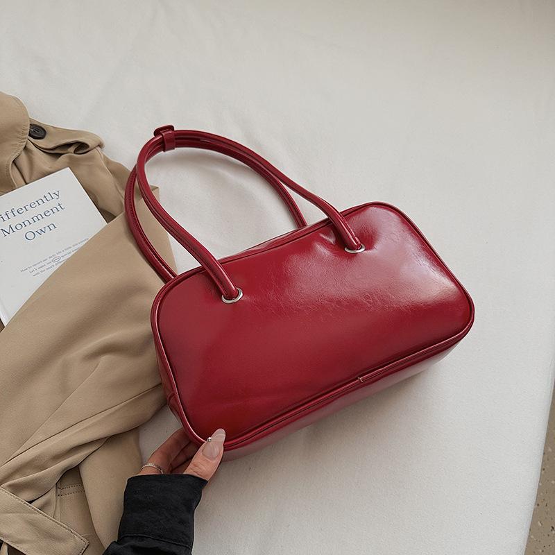 Korean Stylish Square Bag Solid Color Versatile Bowling Bag Hot-selling Retro Shoulder Bag New Style High-quality Pu Leather Bag