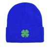 Green Four Leaf Shamrock Warm Knit Cap Beanie, St. Patrick's Day Man Cap Autumn Winter Casual Pompom Beanies Knitted Hat Beanie