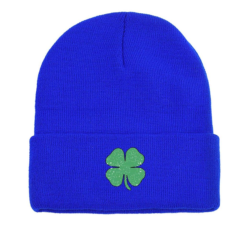 Green Four Leaf Shamrock Warm Knit Cap Beanie, St. Patrick's Day Man Cap Autumn Winter Casual Pompom Beanies Knitted Hat Beanie