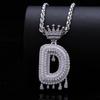 Stylish Hip Hop Zircon Crown Pendant Necklace with 26 English Letters for Women