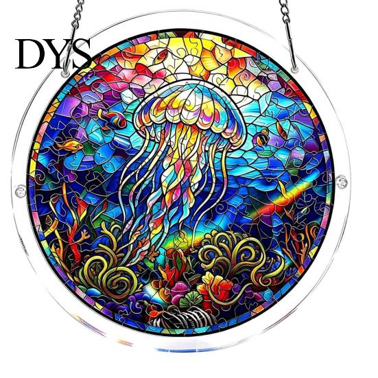 Stained Glass Puzzle Round Acrylic Suncatcher Puzzle, UV Printed Window Hanging Decor Educational Game 7.48 Inch DIY Craft Light Catcher Ornament for