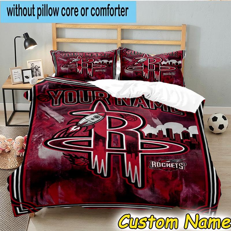 3pcs Custom Name Basketball Pride Rockets Bedding Set Includes 1 Duvet Cover & 2 Pillowcases for All Seasons Dormitory Home Decor Christmas Gifts