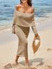 Womens Off Shoulder Mesh Maxi Dress Bell Sleeve Beach Cover Up Dress