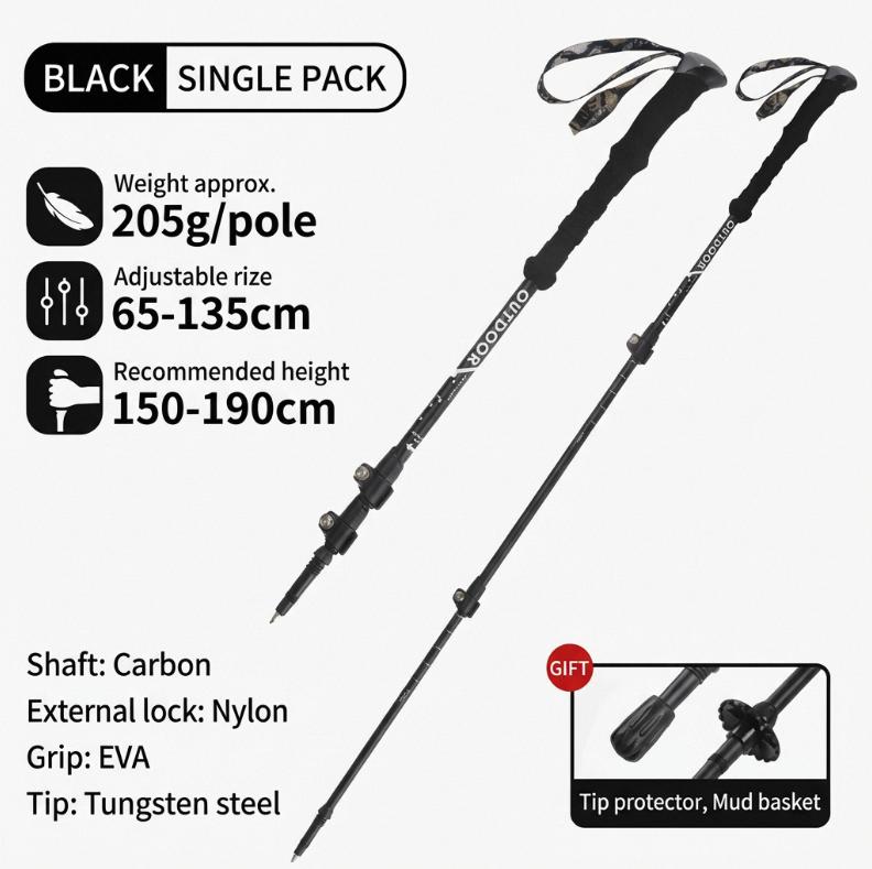 Factory Outdoor Carbon Fiber Ultra-light Telescopic Trekking Pole Folding Walking Stick Drop Shipping
