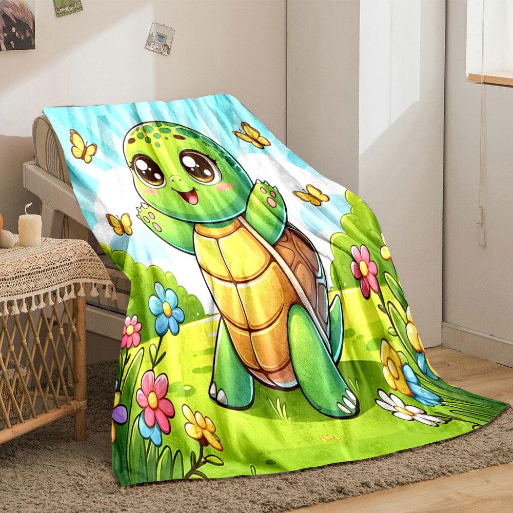 Cute Cartoon Turtle with Butterflies Print Blanket Soft and Cozy Perfect for the Living Room Bed Sofa or a Nap,gift