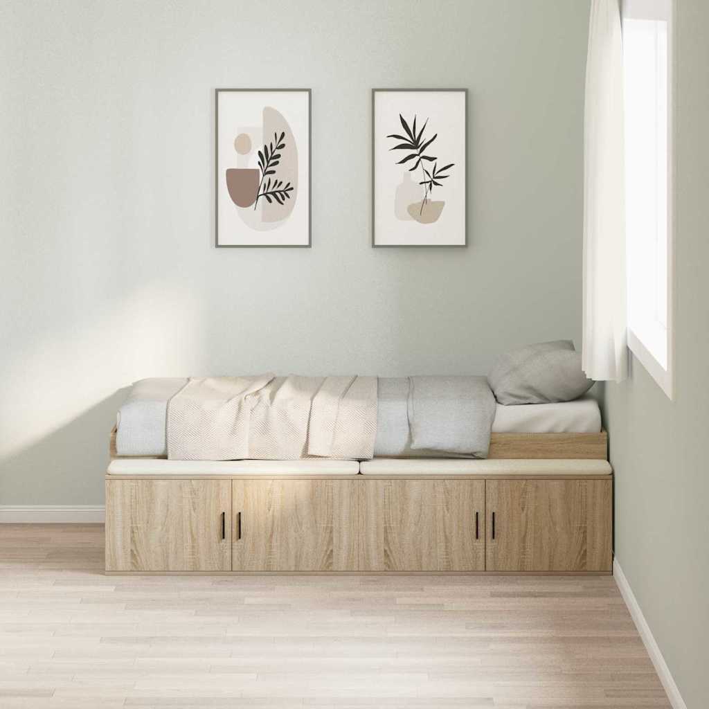 Storage Bed Frame in Sonoma Oak 90 x 200 cm Particleboard