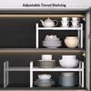 Adjustable Kitchen Organizer Shelf - Expandable Countertop & Cabinet Storage Rack for Spices, Cutting Board, Pans