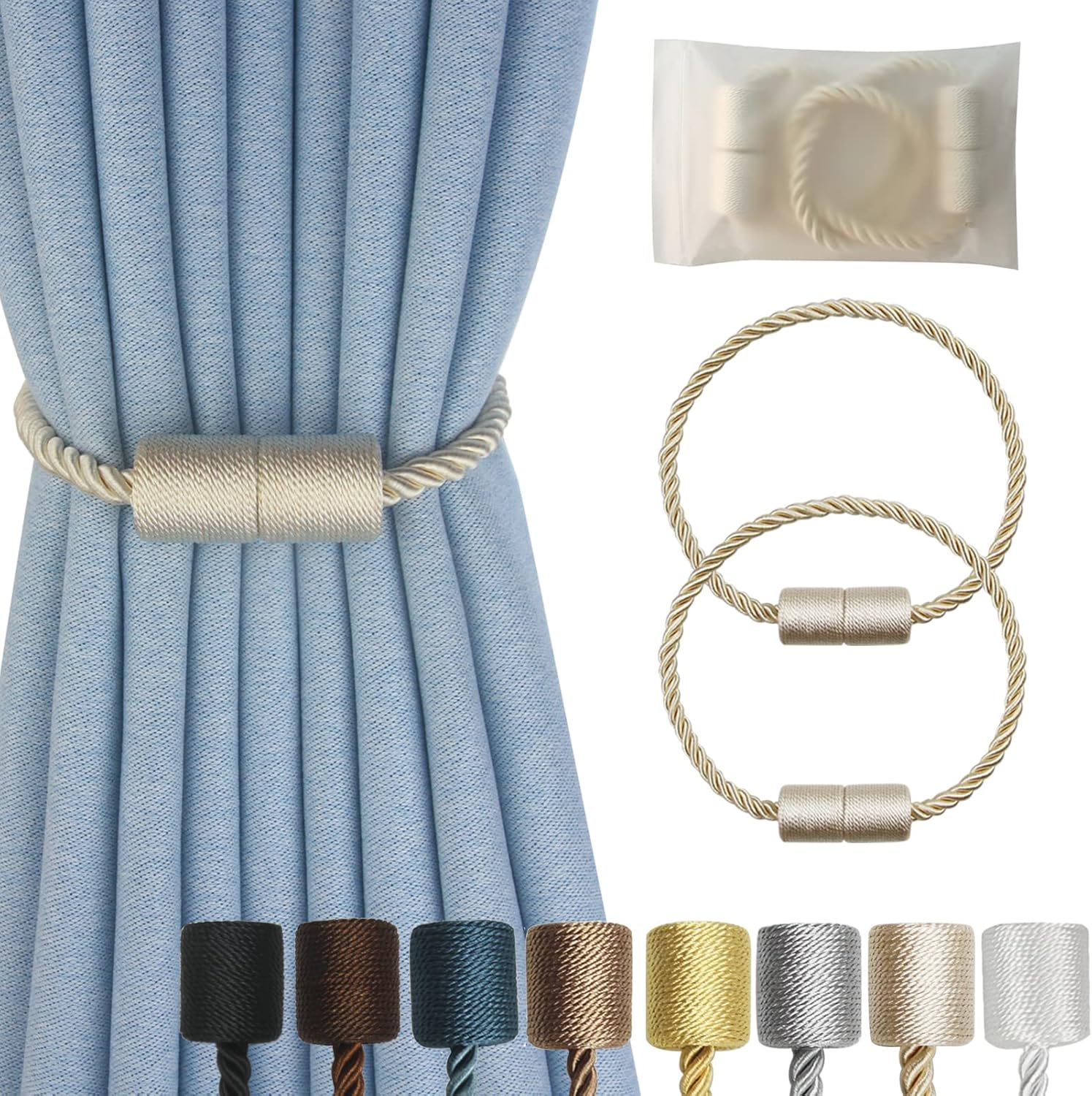 

Magnetic Curtain Tiebacks 2 Pack Black Curtain Rope Tieback Curtain Holders for Drapes Modern Tie Backs Decorative Curtain Holdbacks 2 бежевый