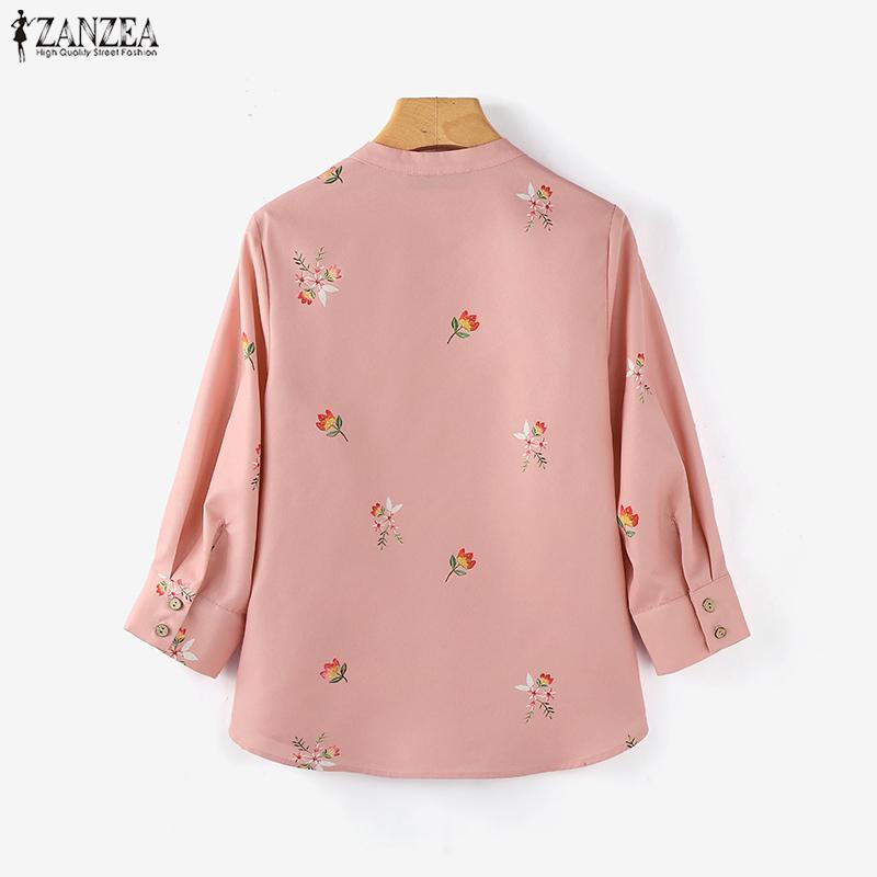 ZANZEA Γυναικεία Καθημερινή Μπλούζα με Στρογγυλή Λαιμόκοψη, Μανίκια 3/4, Φαρδιά Γραμμή και Φλοράλ Μοτίβο