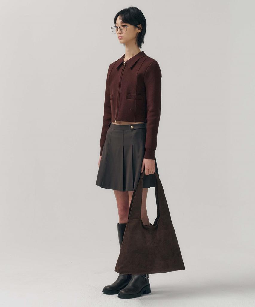 Minav Margaret Suede Shoulder Bag [Dark Brown]