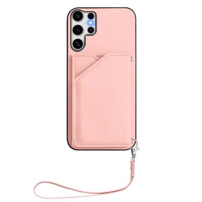For Samsung Galaxy S25 Ultra Case Card Holder Kickstand Skin-Touch Phone Cover with Wrist Strap
