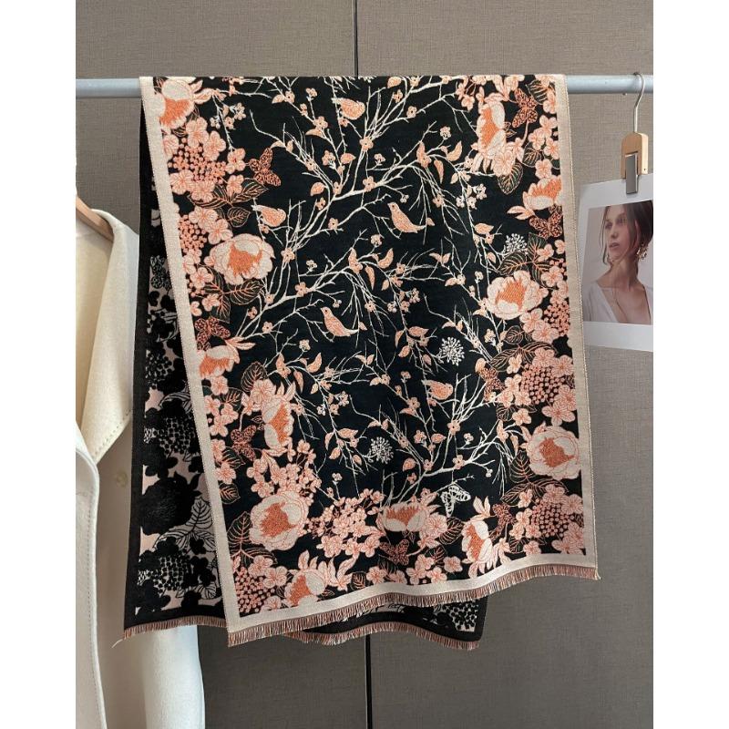 Women S Floral Pattern Faux Cashmere Scarf Winter Warm Fashionable Shawl