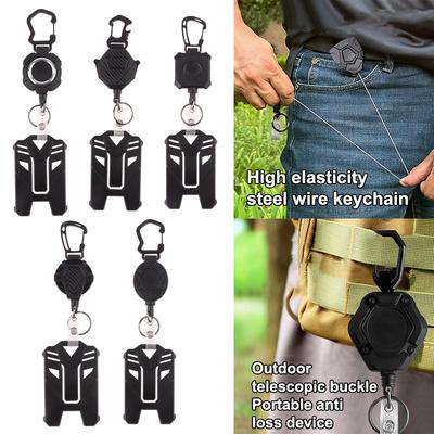 Retractable Badge Holder Heavy Duty Badge Clip Carabiner Keychain ID Card Holder Outdoor Steel Wire Rope Buckle Spring Keyring