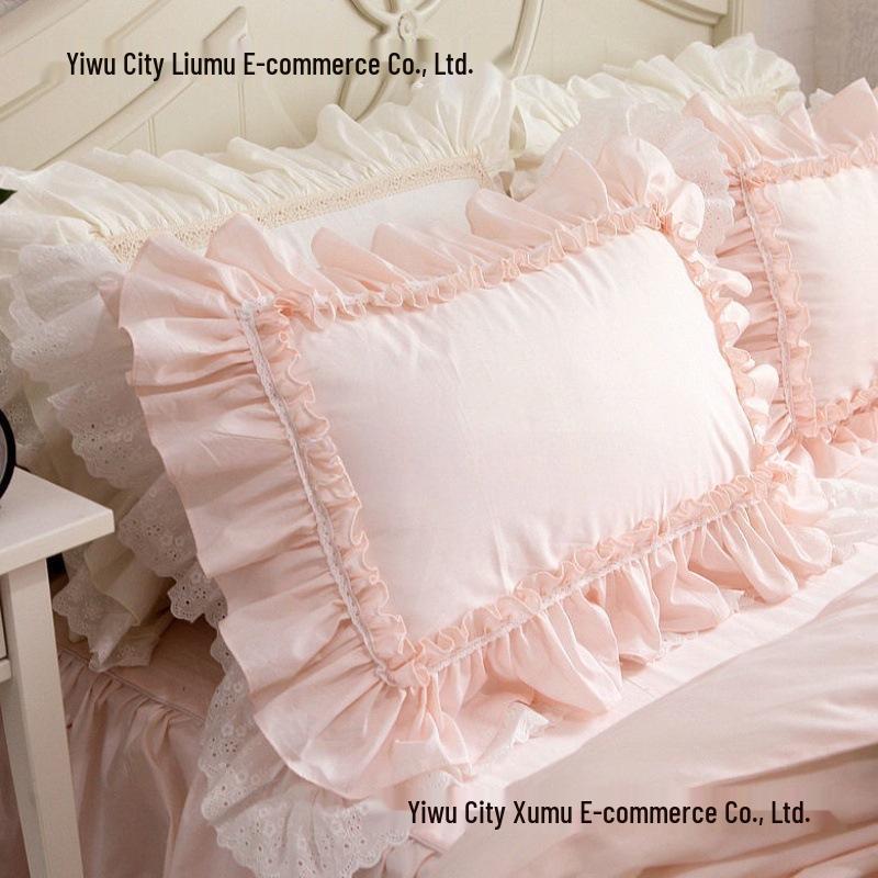 Korean Style Princess Embroidery Lace Trim Ruffle Pillowcase Pair for Single/Double Bed - Xinjiang Cotton (2026)