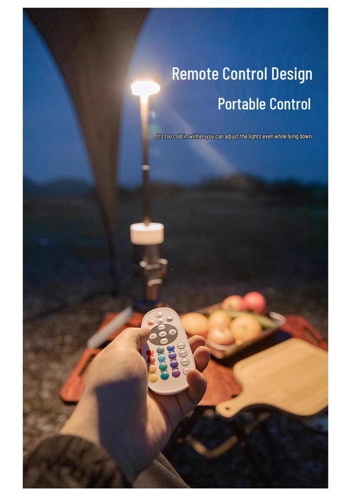 Portable Rechargeable Spotlight: Multifunctional, Dimmable, Retractable, with Remote and Four-Color Ambient Light.