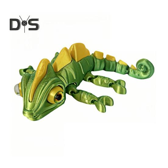 3D Printed Chameleon Figurine Movable Eyes Mini Lizard Figure Articulated Animal Model Toy Home Office Bookshelf Desktop Decoration Ornament