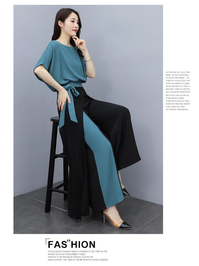 2022 Summer Chiffon Wide-Leg Pants Set: Elegant Goddess Style Two-Piece for Women - Fashionable, Drapey, Slimming.
