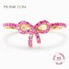 Monkton 14K Gold Plated S925 Silver Pink Bow Rings for Women Exquisite Infinity Rings Fine Jewelry