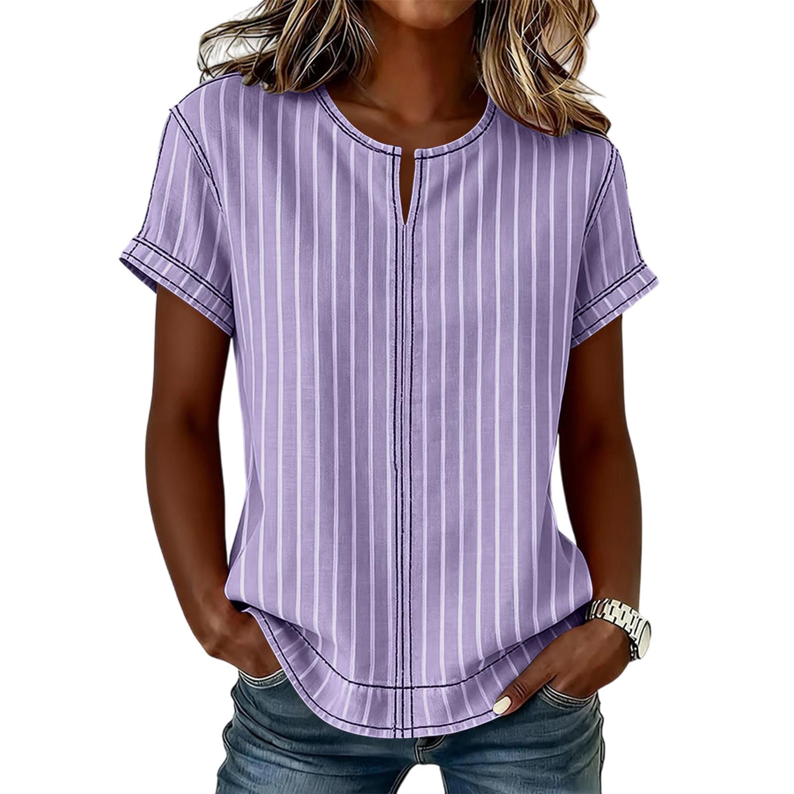 

Women s Casual Loose Fit Short Sleeve T-Shirt with Round Neck Vertical Stripe Pattern Comfortable Lightweight Top for Everyday Wear XL