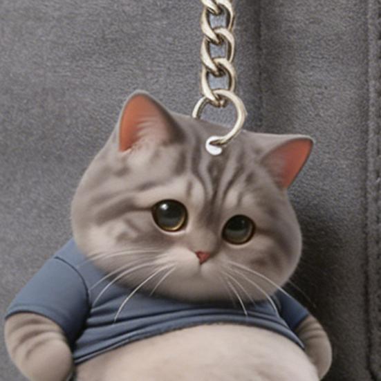 Yousheng Acrylic 2D Flat Cat Keychain Q-Version Animal Keyring Compact Size Portable Decoration Keys Backpacks Accessory