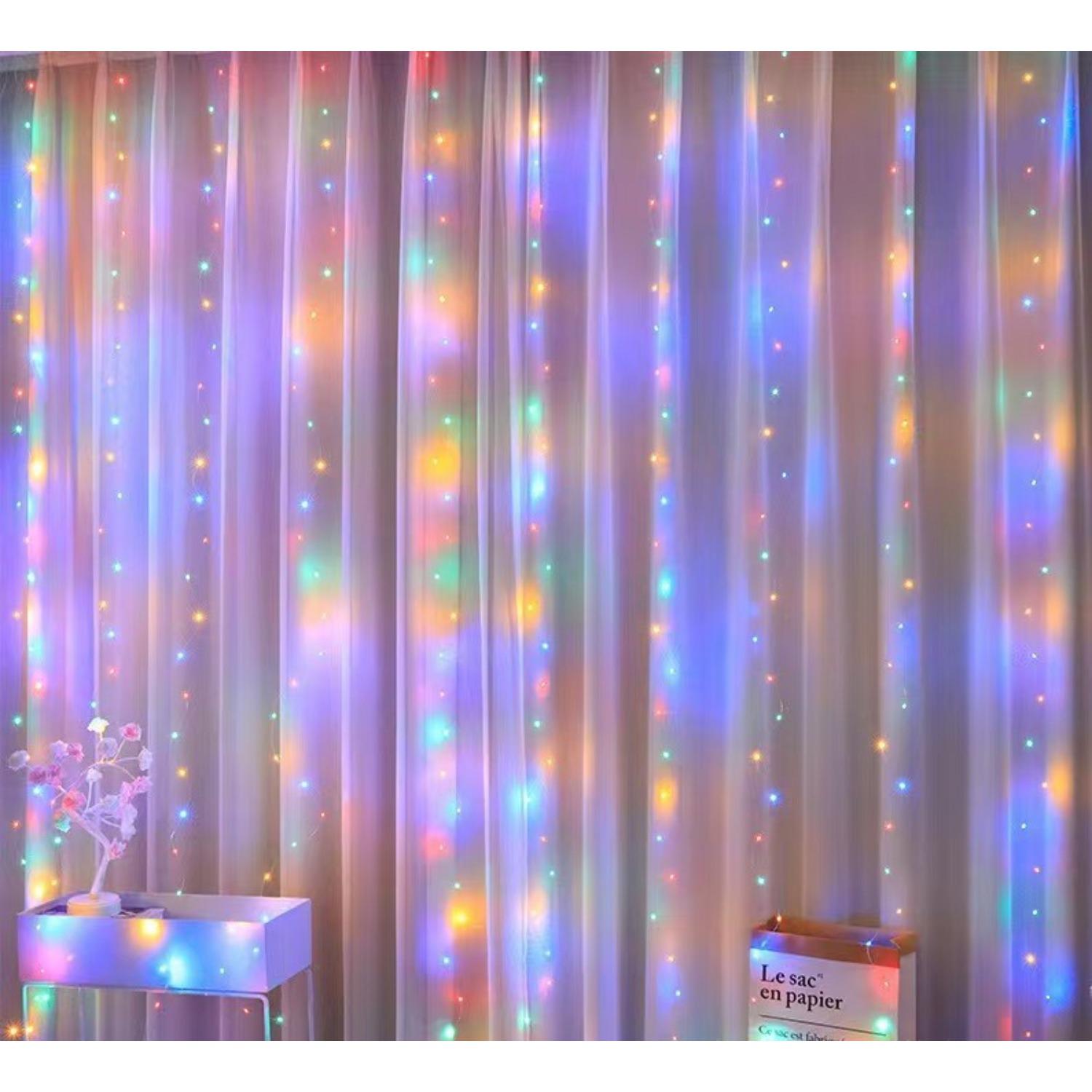 Dazzle Bright 300 LED Curtain Lights, Plug in Fairy Curtain Lights for Bedroom, Christmas Hanging String Lights Outdoor for Window Backdrop разноцветный