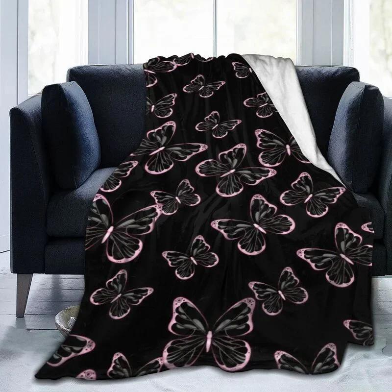 Butterfly Throw Blanket Smooth Lightweight Soft Print Blanket for Travelling Camping Gift Kid Adult Flannel Fleece Blanket Queen