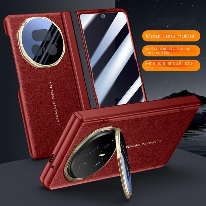 Leather With Privacy Screen Tempered Glass Protector Case For Honor Magic V 5 Magic V5 Spring Hinged Camera Holder Cover