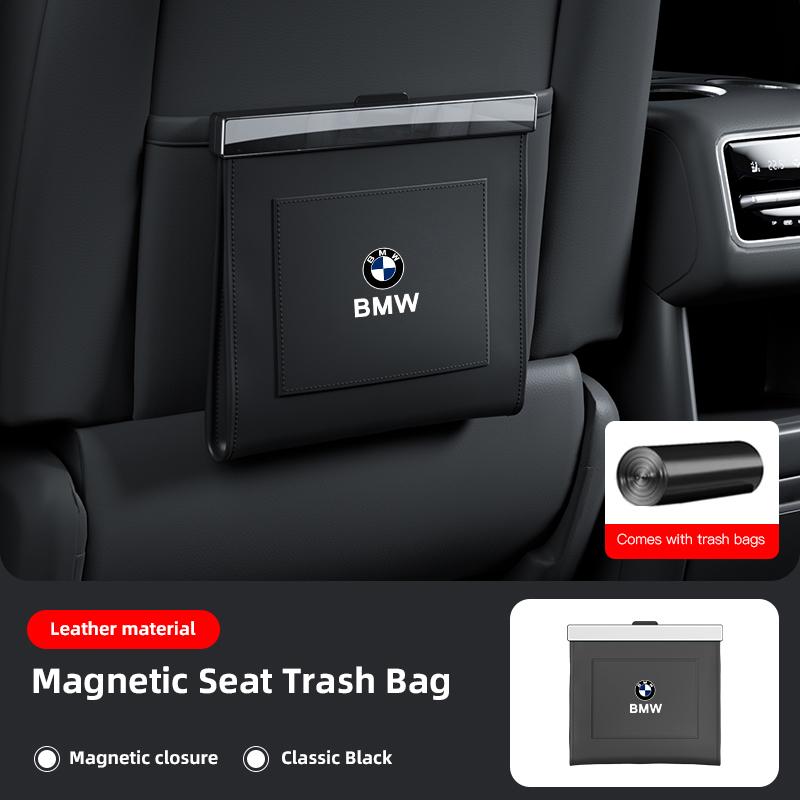 MXUI1 BMW Car Garbage Bag Magnetic Adsorption Seat Back Hanging Storage Bag Trash can For 50th E28 X3 F30 F40 F10 E46 E70 E39 E36 E92