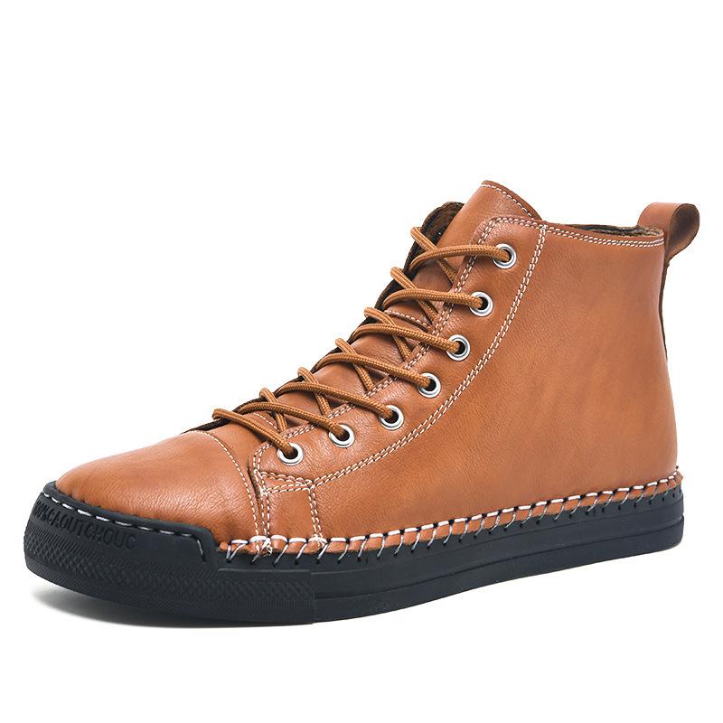 Foreign trade large size 4748 trendy fashion high-top leather shoes hand-stitched medium-top men's shoes Korean version casual shoes men's boots