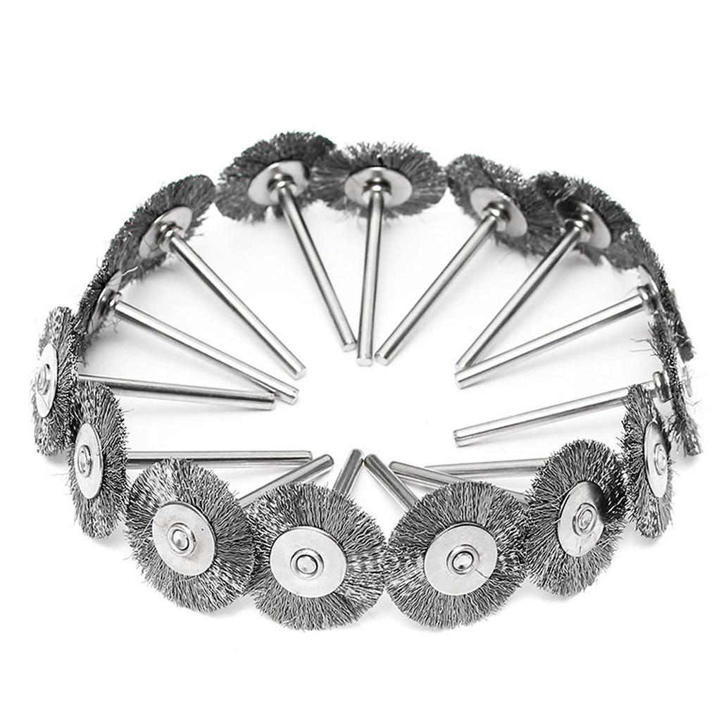 15Pcs 25mm Stainless Steel Wire Brush Set, T-Shape with 1/8" Handle Polishing Wheel Rotary Tool for Surface Polishing, Cleaning, Deburring