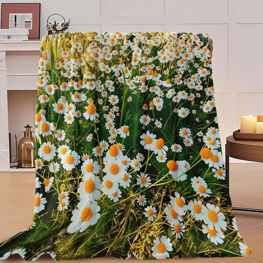 Custom Daisy Blanket Wild Flower Meadow Field Design Personalized Name Fleece Throw All Season Soft Warm Bedding Home Decor Gift