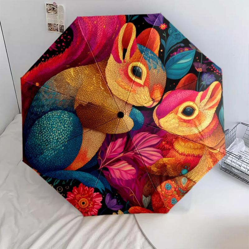 

Colorful Squirrel pattern, automatic folding umbrella, portable and foldable design, 8 ribs, a Christmas or birthday gift.