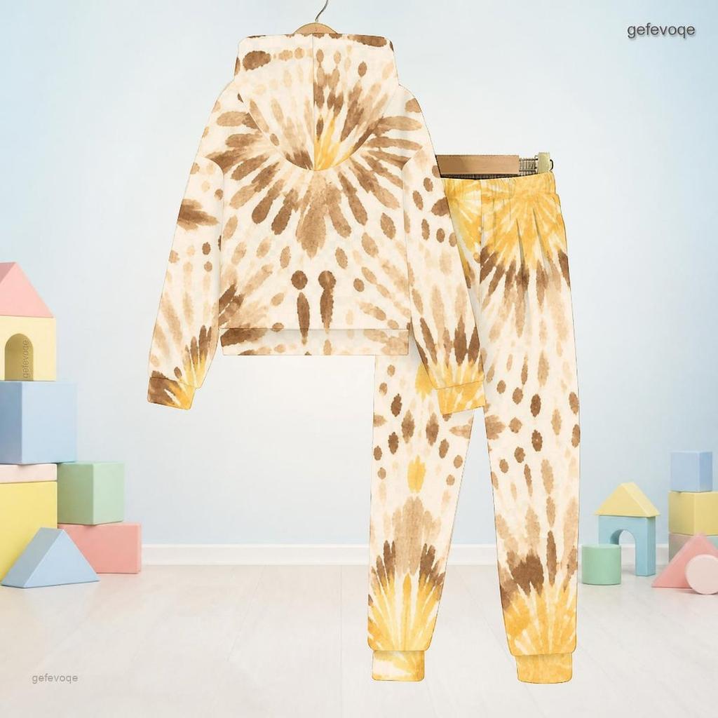 Kids Boys Girls Hooded Long Sleeve Printed Sweatshirt Cuffed Pants Two Piece Outfit