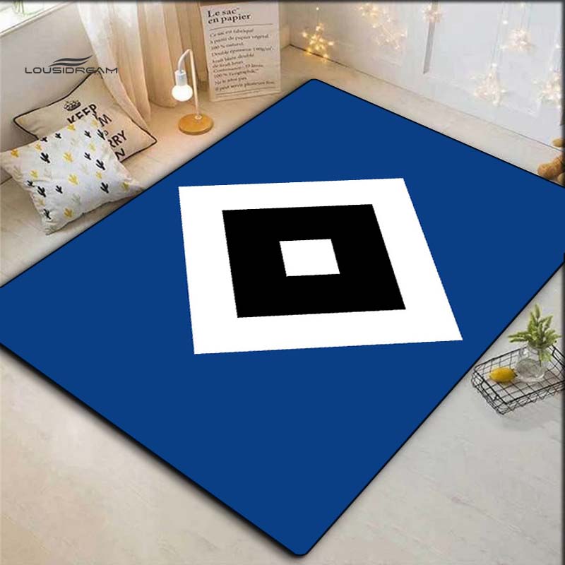 Hamburger SV Club Square Logo Simple Area Rug, Non Slip Solid Blue Floor Mat for Living Room Bedroom German Soccer Fan Decor