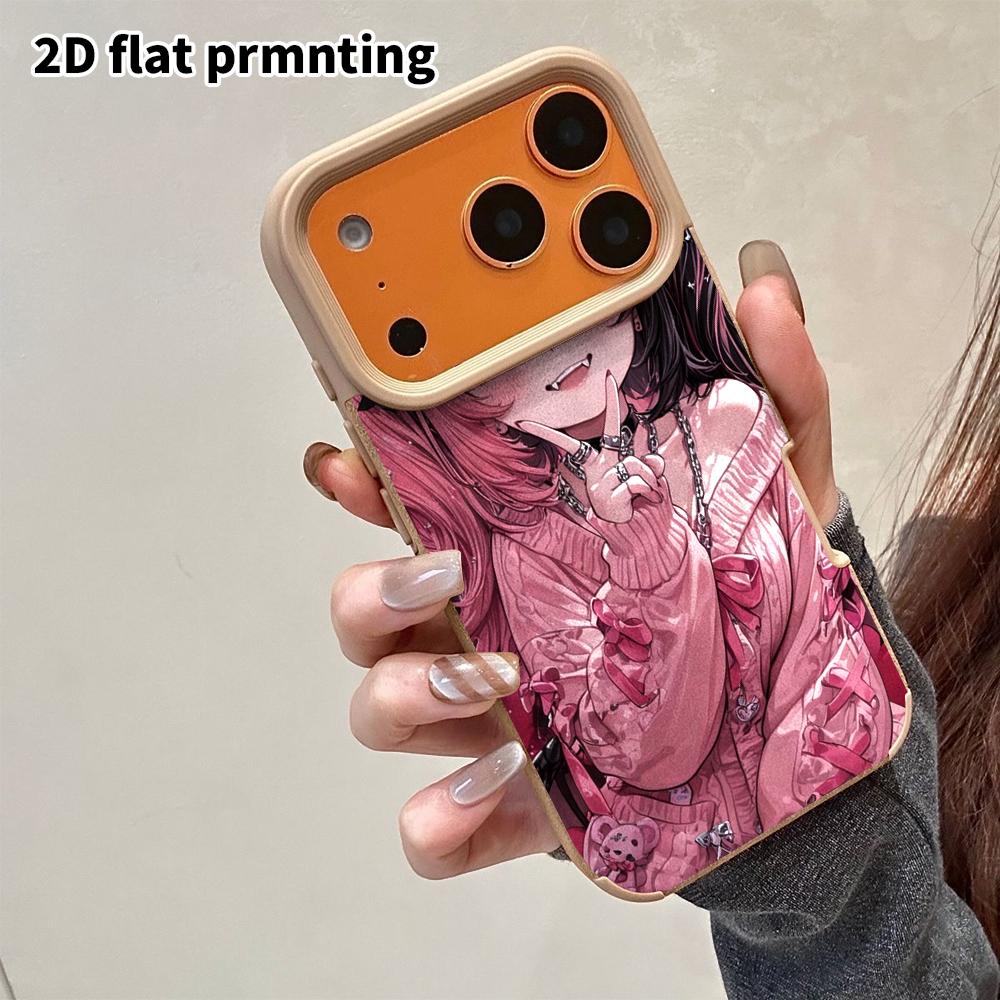 Phone Case: 2D Flat Lambskin Suitable for iPhone 18 17 16 15 14 13 Pro Protective Case, Anime Girl, Christmas and Halloween Gift