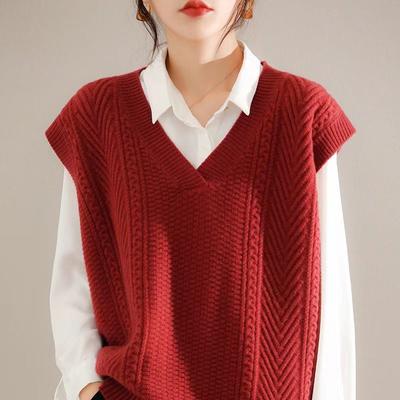 Damen V-Ausschnitt Strickweste Koreanischer Stil Strickjacke Ärmelloser Pullover Top