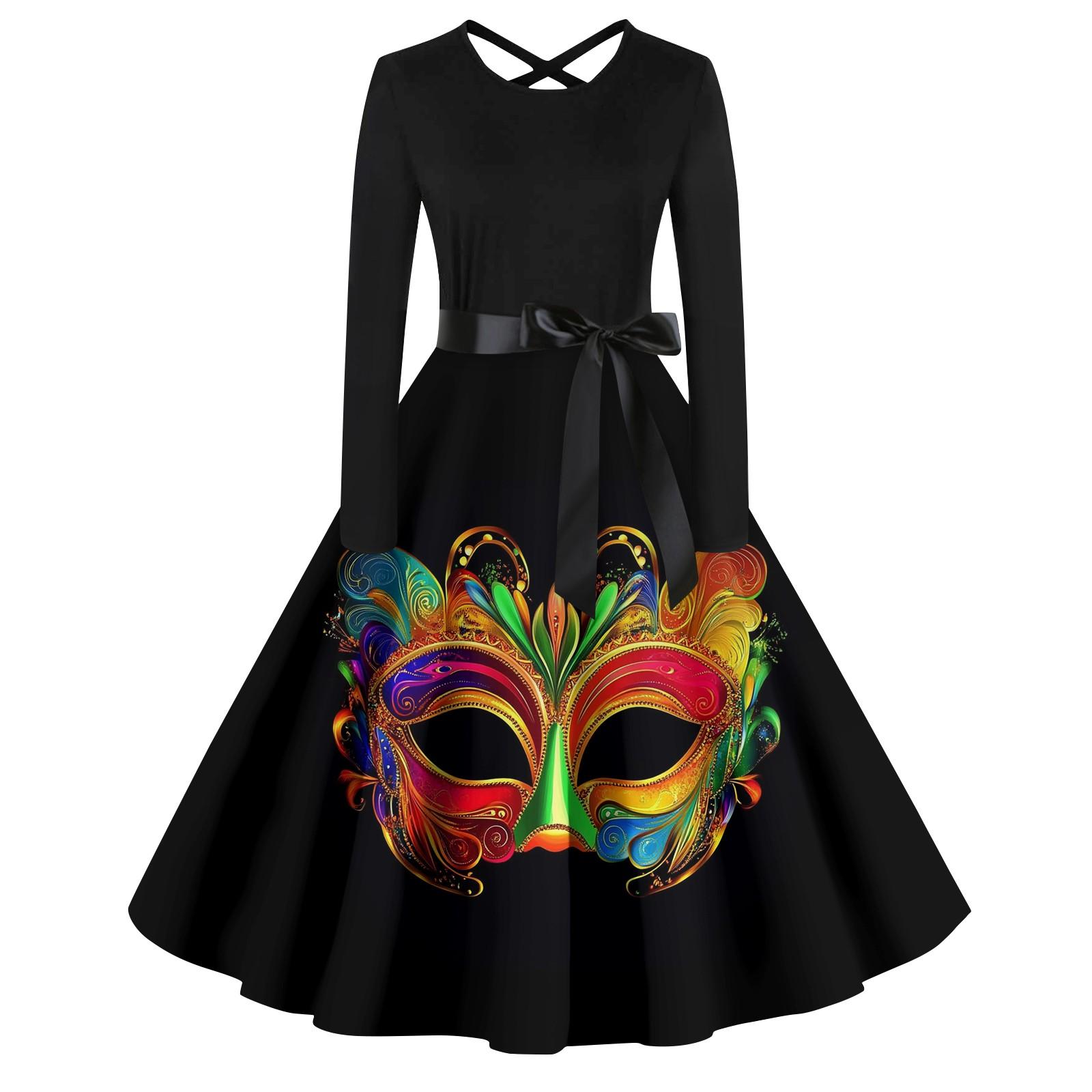 

Женский повседневный пуловер с круглым вырезом и принтом, платье с высокой талией и длинными рукавами L чёрный