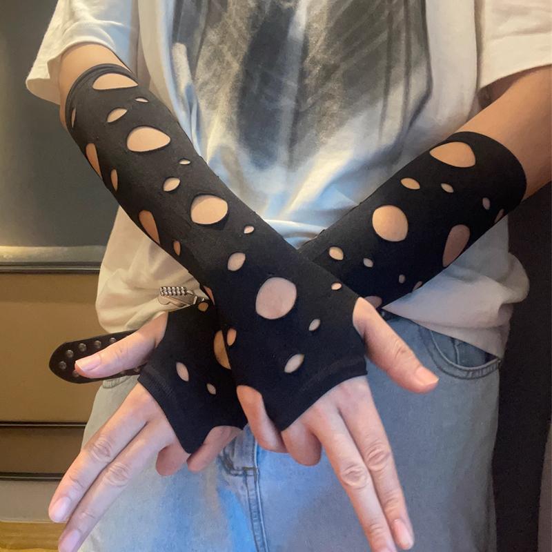

Unisex Gothic Black Gloves Sexy Fingerless Long Glove for Women Men Hollow Out Gloves Mittens Clubwear Dance Cosplay Accessories чорний