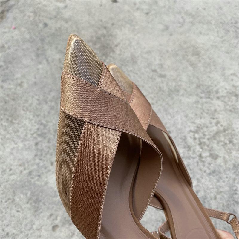 Fashion Trendy Brand 2025 French Pointed-Toe Style Cross-Mesh Thin Heel High Heels With Elastic Backheel Straps For Women'S Sandals