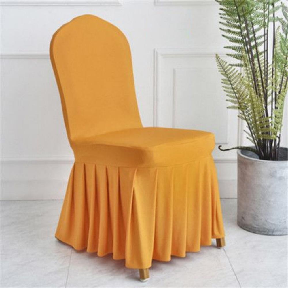 Pure Color Pleated Skirted Chair Cover Full Wrap Removable Seat Cover Dustproof Washable Elastic Chair Cover