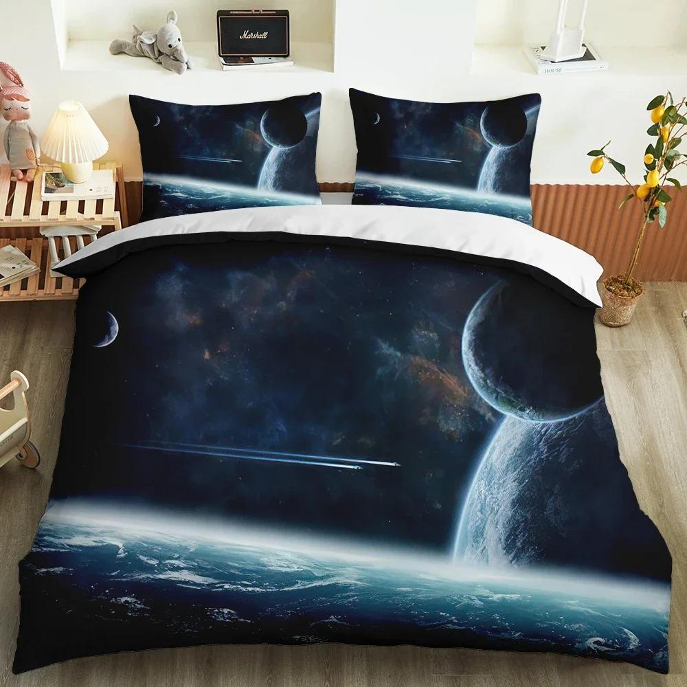 Galaxy Universe King Queen Duvet Cover Planet Outer Space Bedding Set Solar System Comforter Cover Sky Polyester Quilt Cover