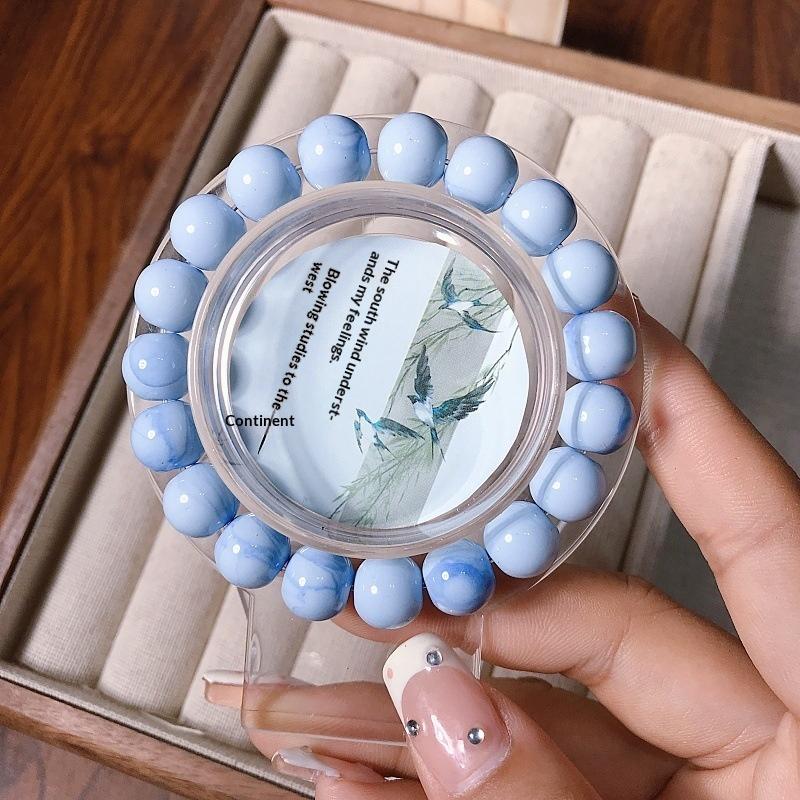 Korean Ins Sweet Ink Wash Ceramics Beaded Bracelet For Women Girls Party Jewelry Gift Elastic Beaded Chain Accessories
