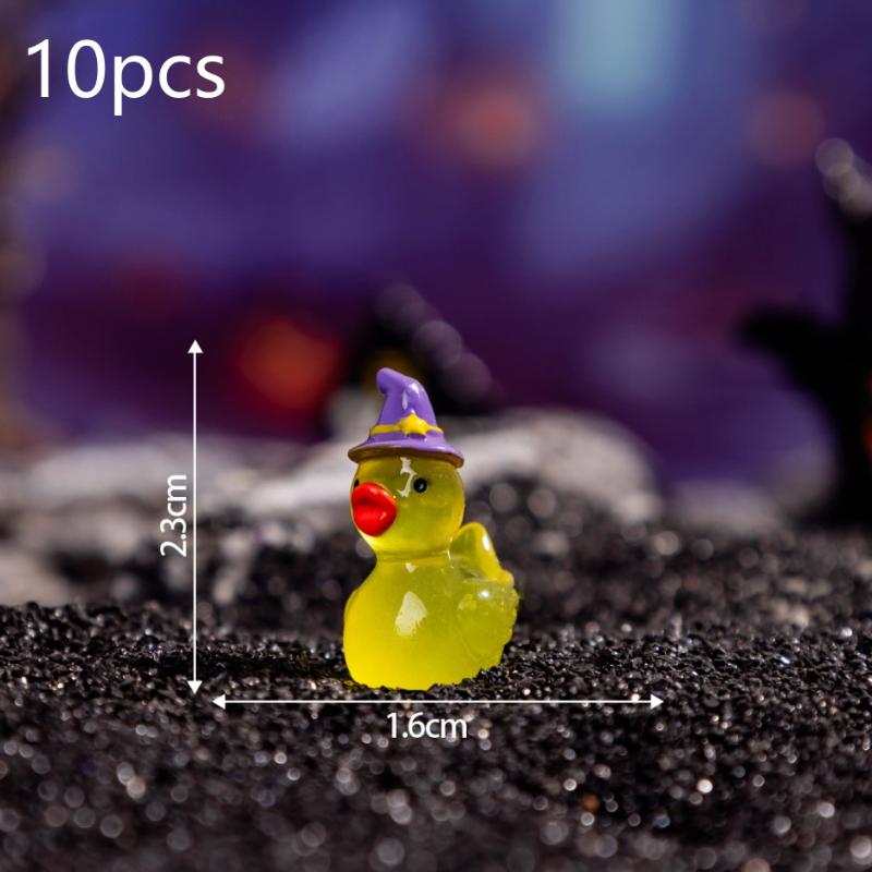 Cute Glow in Dark Mini Magic Hat Duck Figurines Luminous Resin Miniatures for Desk Birthday Party Favors