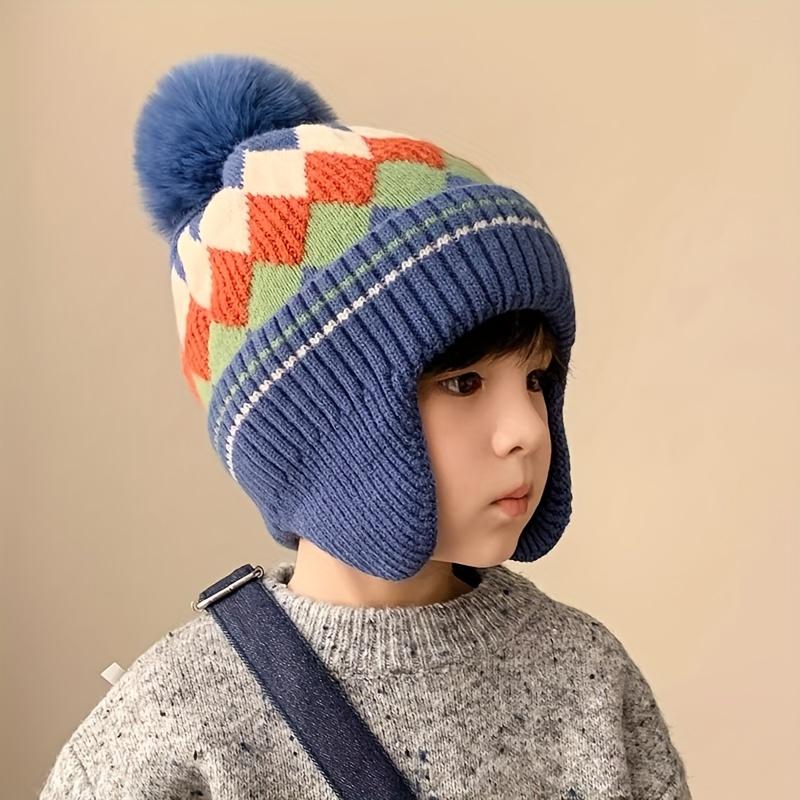 1 Winter Thickened Fleece-Lined Knit Hat for Kids, Unisex Warm Ear Protector, Suitable for Daily Wear, School, and Cycling,Thickened Winter Hat