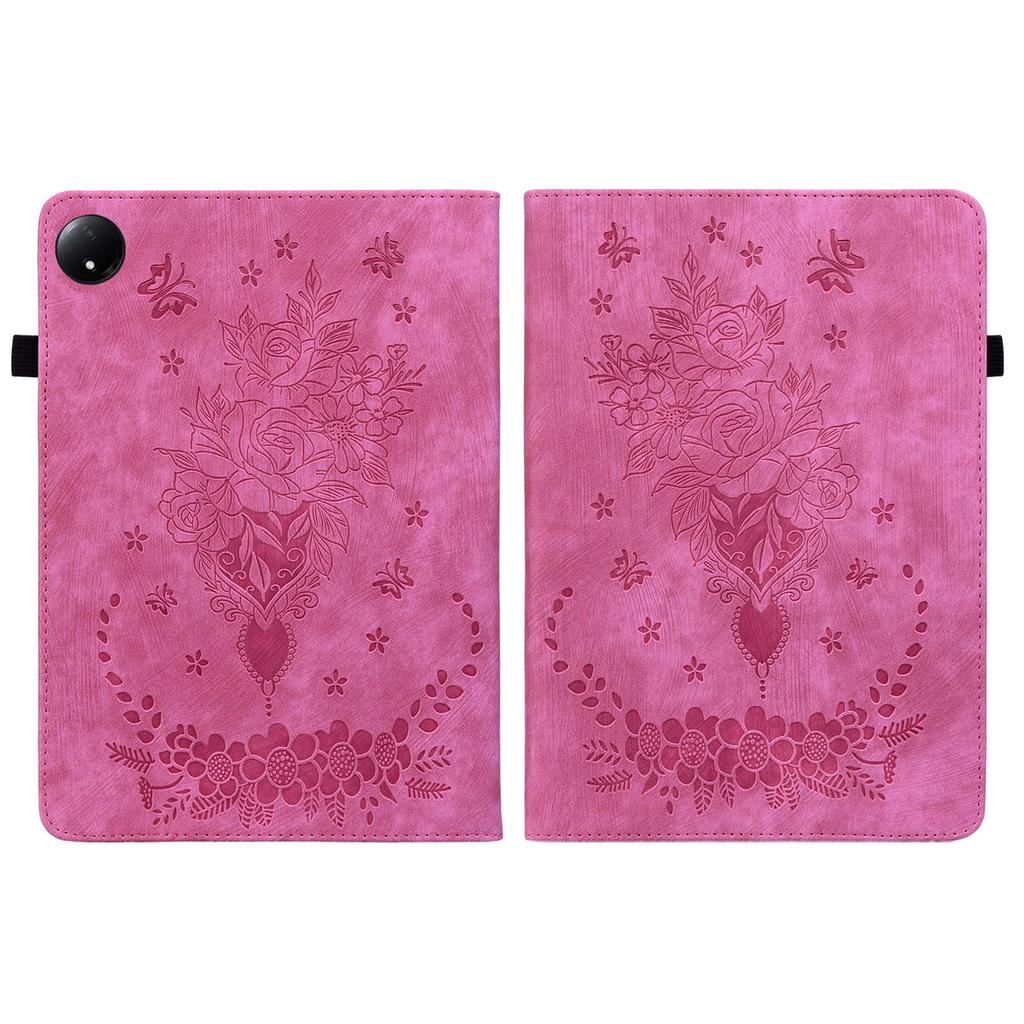For Xiaomi Redmi Pad SE 4G 8.7 inch Case Card Holder Anti-Scratch Leather Cover Rose Flower Imprint